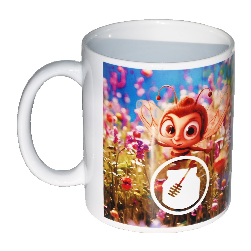 Cup with children's motif of a bee in the meadow