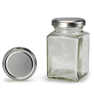 Square glass jar with silver lid 260 ml (TO 58)