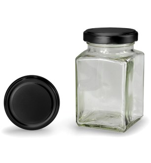 Square jar with black lid 260 ml (TO 58)