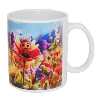 Cup with a children's motif of a bee in a flower