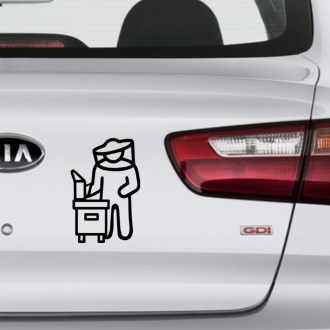 Sticker Beekeeper with hive - black