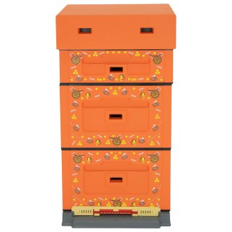 Dadant OPTIMA Hive, varnished (orange), printed - bee, disassembled