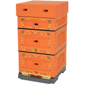 Dadant OPTIMA Hive, varnished (orange), printed - bee, disassembled