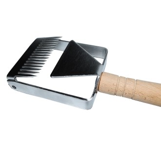 Stainless steel uncapping fork with guiding blade